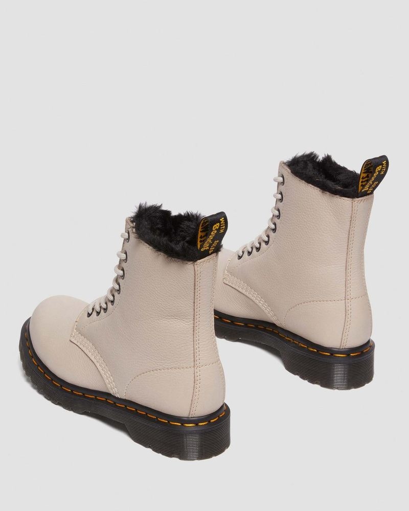 Botas Dr Martens 1460 Serena Faux Fur Forro Virginia Encaje Up Boots (Virginia) Vintage Taupe | AO22-C2CP