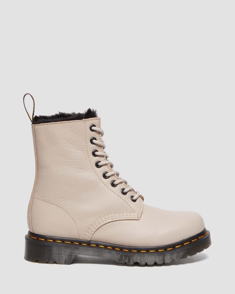 Botas Dr Martens 1460 Serena Faux Fur Forro Virginia Encaje Up Boots (Virginia) Vintage Taupe | AO22-C2CP