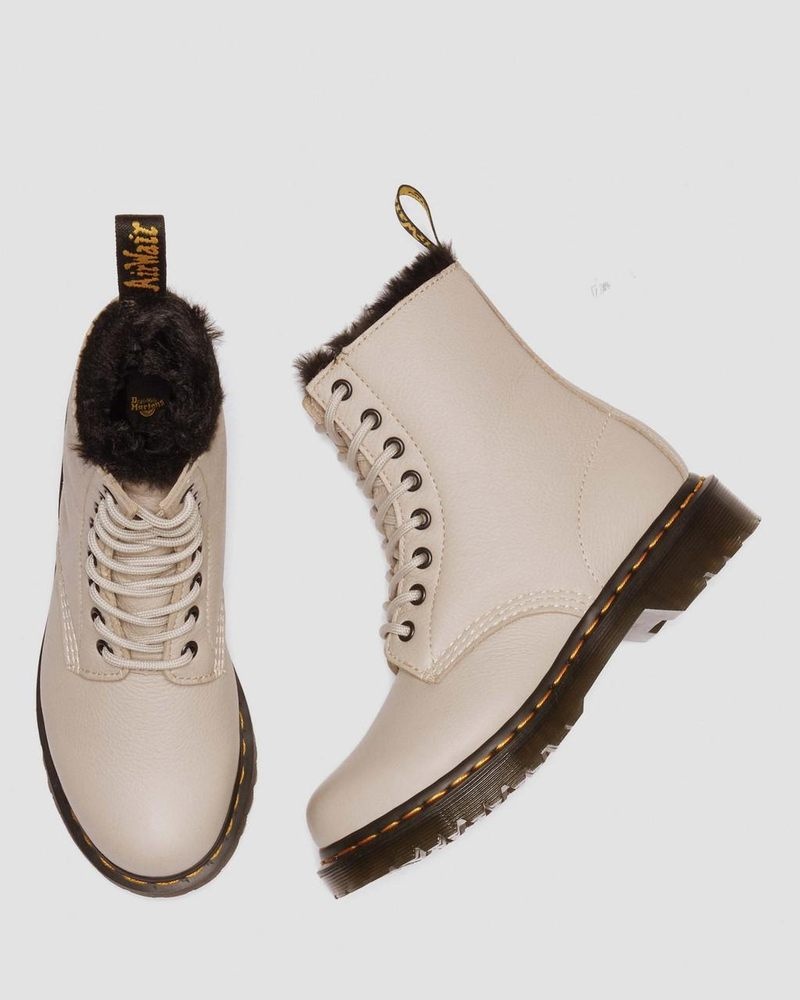 Botas Dr Martens 1460 Serena Faux Fur Forro Virginia Encaje Up Boots (Virginia) Vintage Taupe | AO22-C2CP