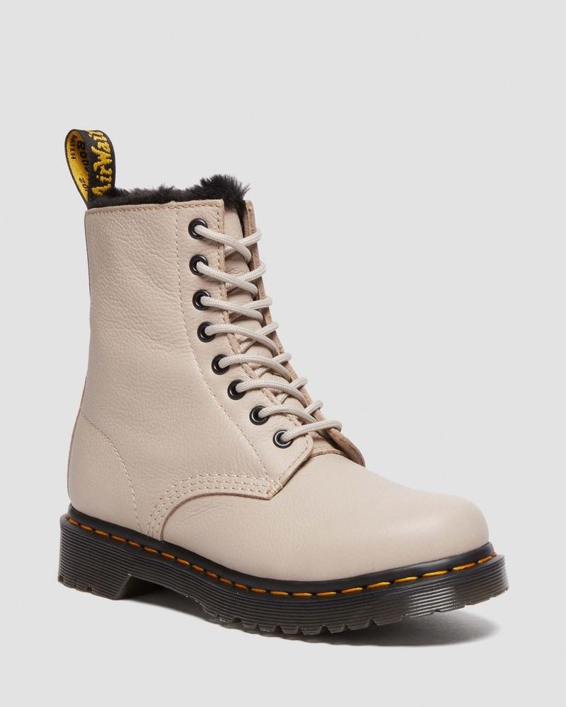 Botas Dr Martens 1460 Serena Faux Fur Forro Virginia Encaje Up Boots (Virginia) Vintage Taupe | AO22-C2CP