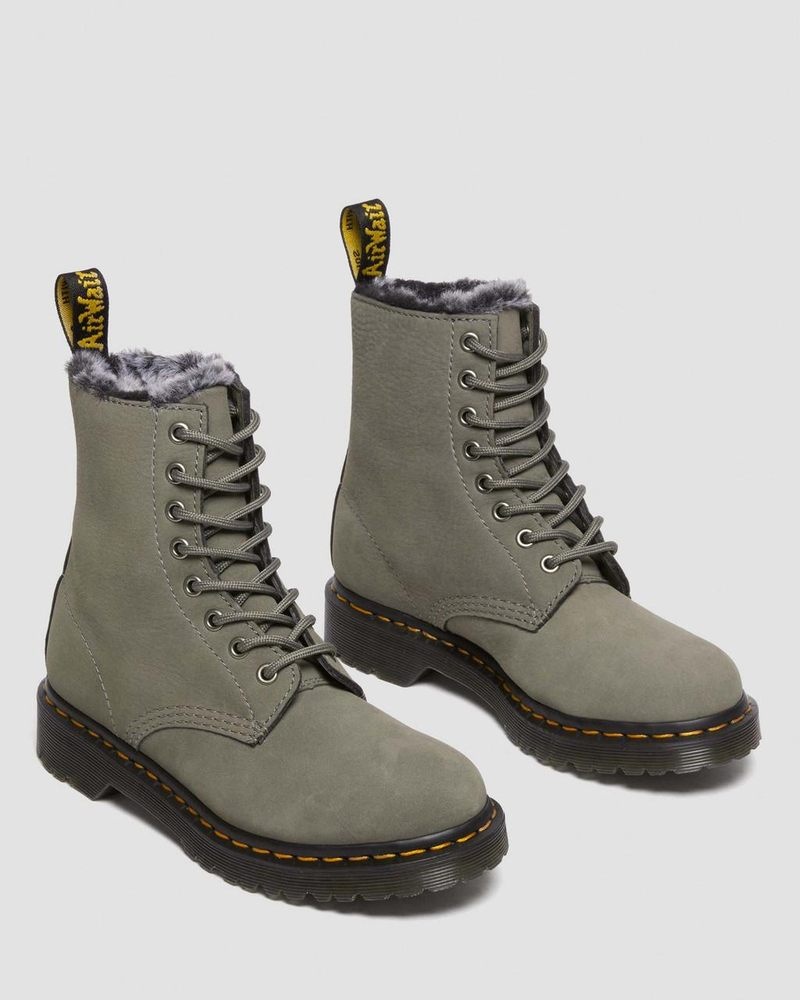 Botas Dr Martens 1460 Serena Faux Fur Forro Nubuck Encaje Up Boots (Milled Nubuck Wp) Gris | VP09-M9AT