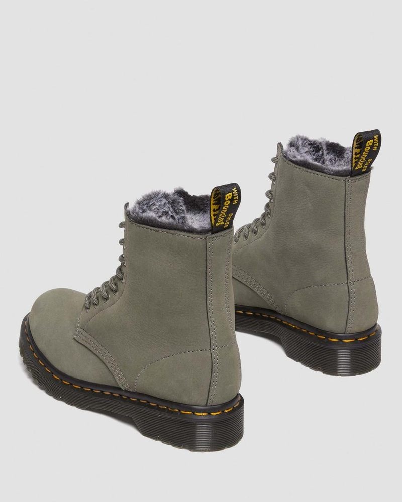 Botas Dr Martens 1460 Serena Faux Fur Forro Nubuck Encaje Up Boots (Milled Nubuck Wp) Gris | VP09-M9AT