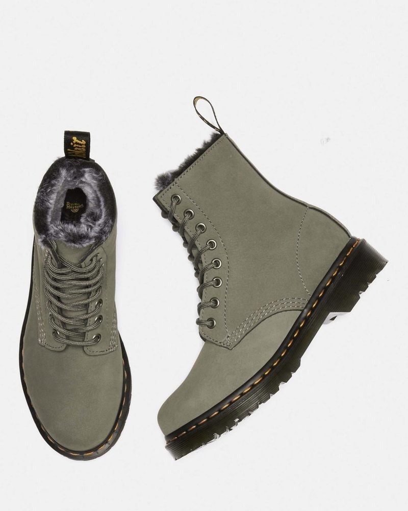 Botas Dr Martens 1460 Serena Faux Fur Forro Nubuck Encaje Up Boots (Milled Nubuck Wp) Gris | VP09-M9AT