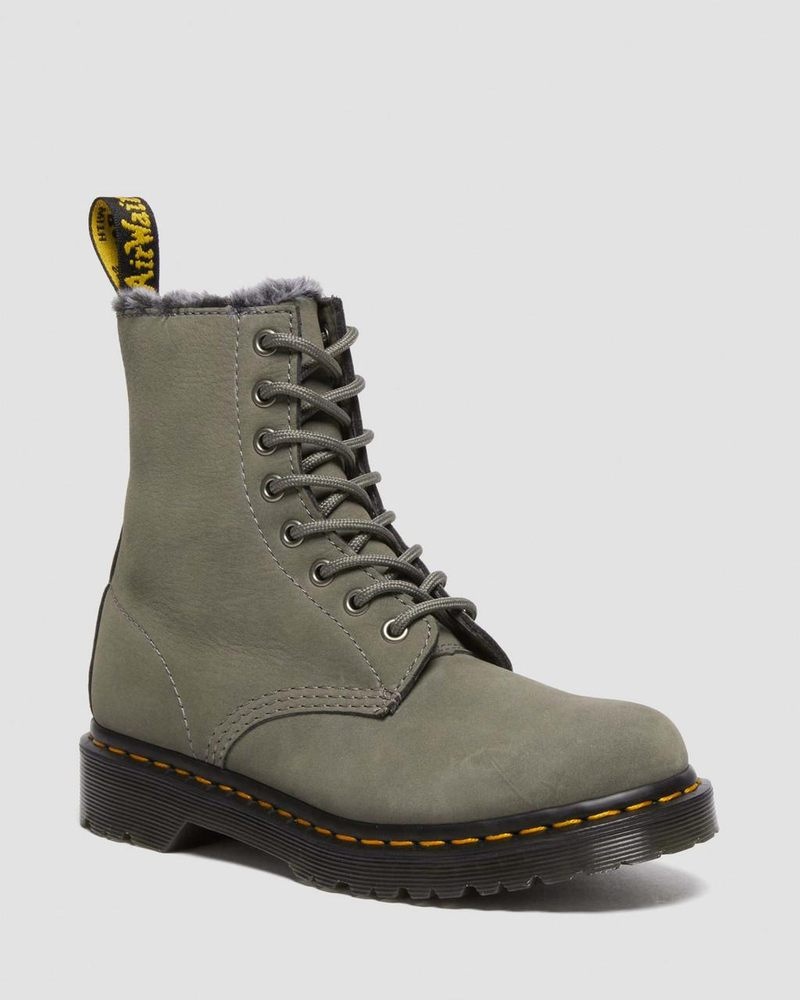 Botas Dr Martens 1460 Serena Faux Fur Forro Nubuck Encaje Up Boots (Milled Nubuck Wp) Gris | VP09-M9AT