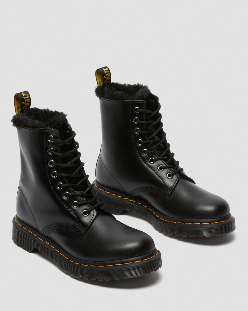 Botas Dr Martens 1460 Serena Faux Fur Forro Encaje Up Boots (Atlas) Gris Oscuro | JV01-Z5NI