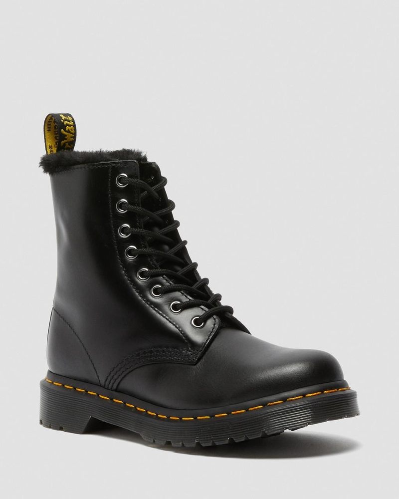 Botas Dr Martens 1460 Serena Faux Fur Forro Encaje Up Boots (Atlas) Gris Oscuro | JV01-Z5NI