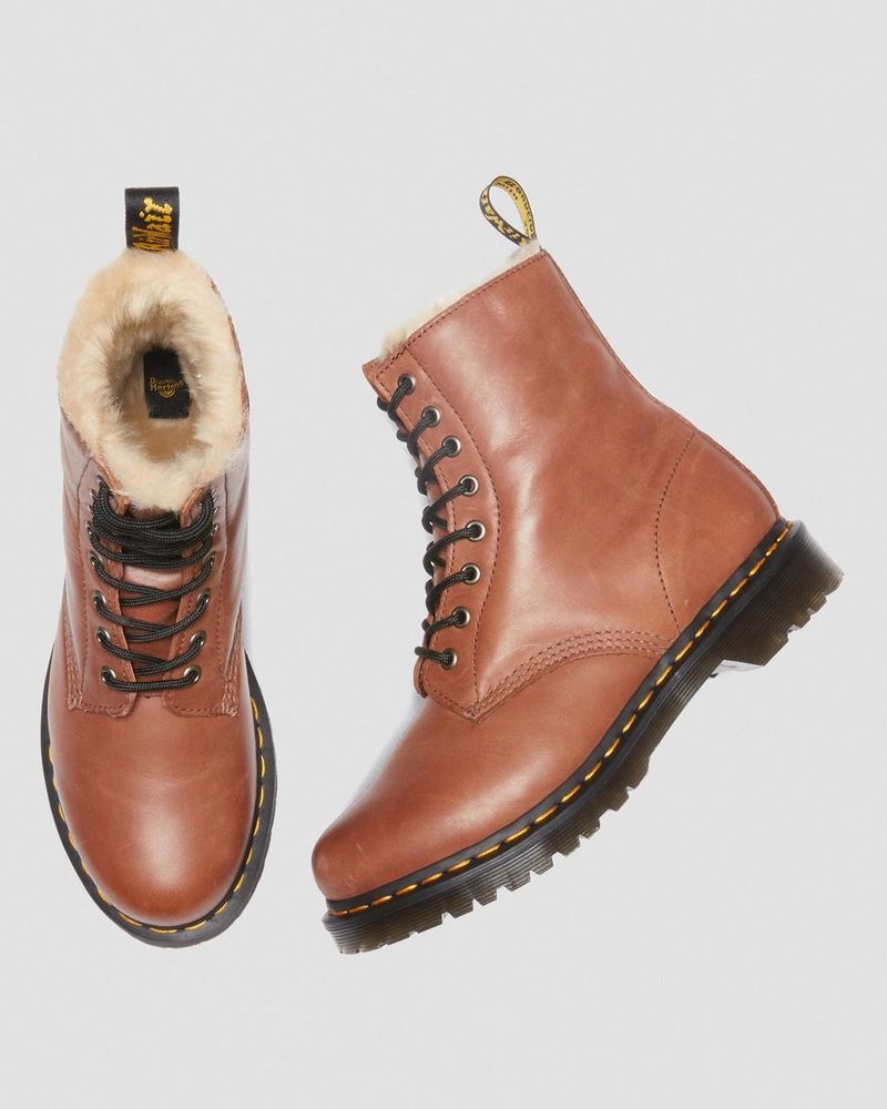 Botas Dr Martens 1460 Serena - Faux Fur-Forro Cuero Boots (Farrier) Tan | LZ57-L2XM