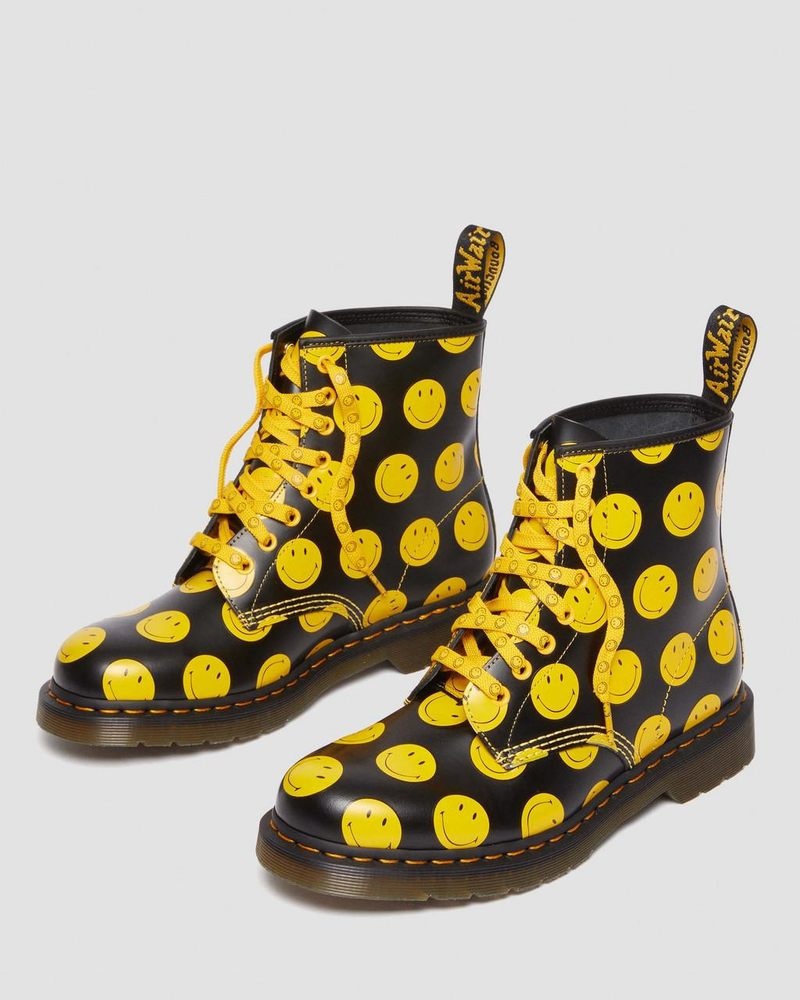 Botas Dr Martens 1460 Smiley Smooth Cuero Encaje Up Boots (Smooth Cuero) Negras | GV94-R1VX