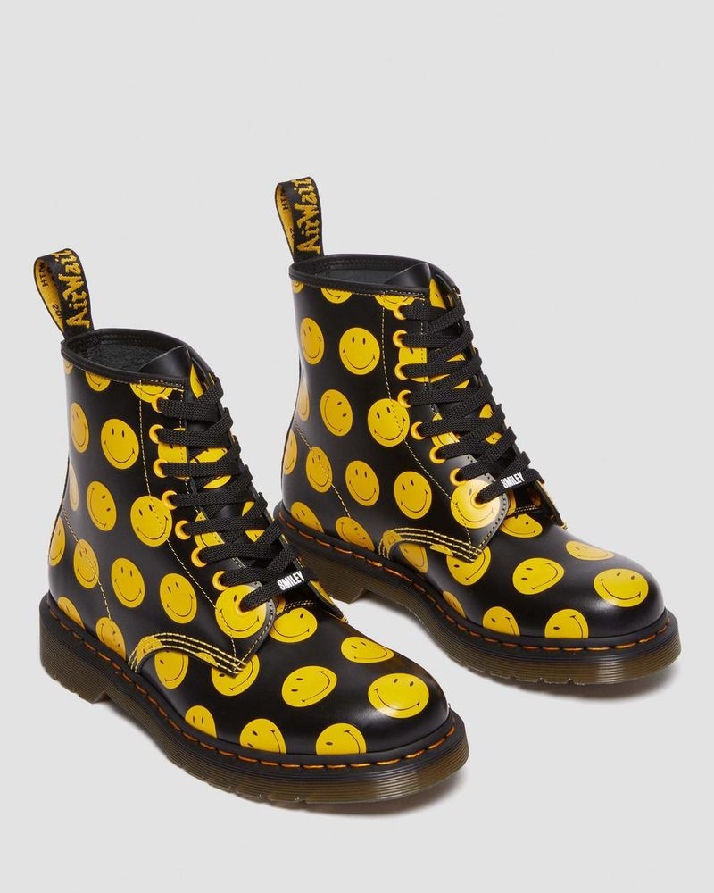 Botas Dr Martens 1460 Smiley Smooth Cuero Encaje Up Boots (Smooth Cuero) Negras | GV94-R1VX