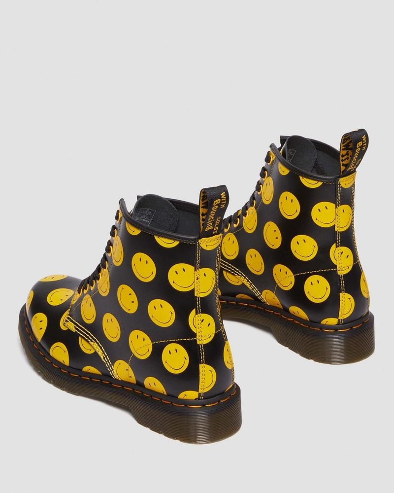 Botas Dr Martens 1460 Smiley Smooth Cuero Encaje Up Boots (Smooth Cuero) Negras | GV94-R1VX