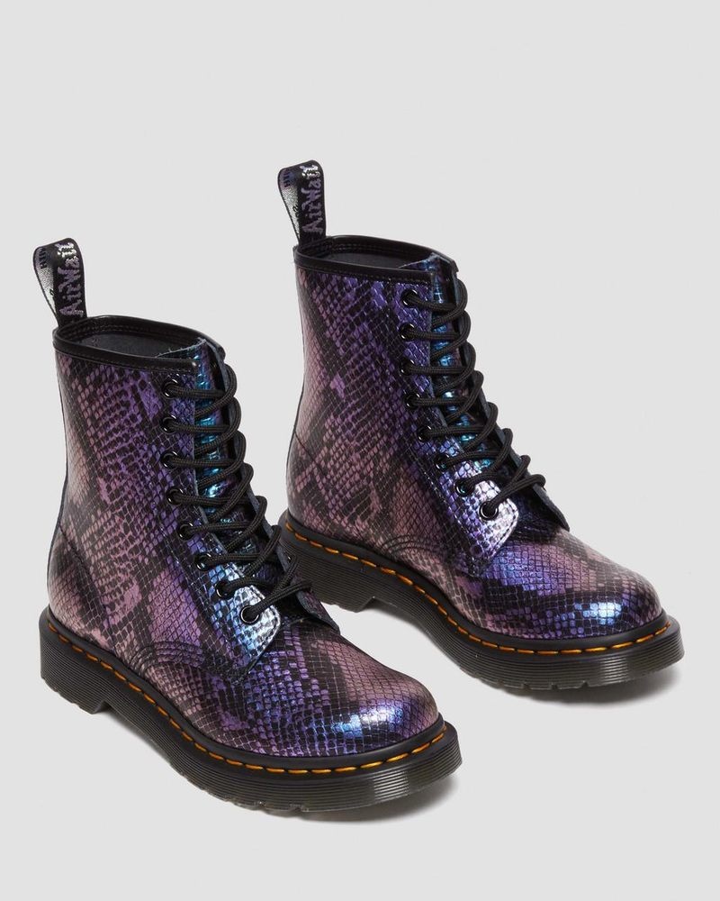 Botas Dr Martens 1460 Snake Print Emboss Cuero Encaje Up Boots (Viper Croc Emboss) Negras | KY46-Z9MU