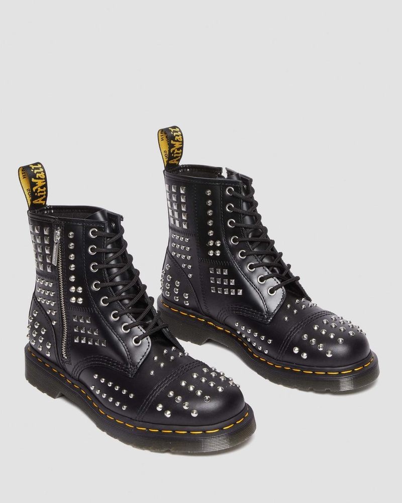 Botas Dr Martens 1460 Studded Zip Atlas Cuero Encaje Up Boots (Atlas) Negras | XK14-C9GQ