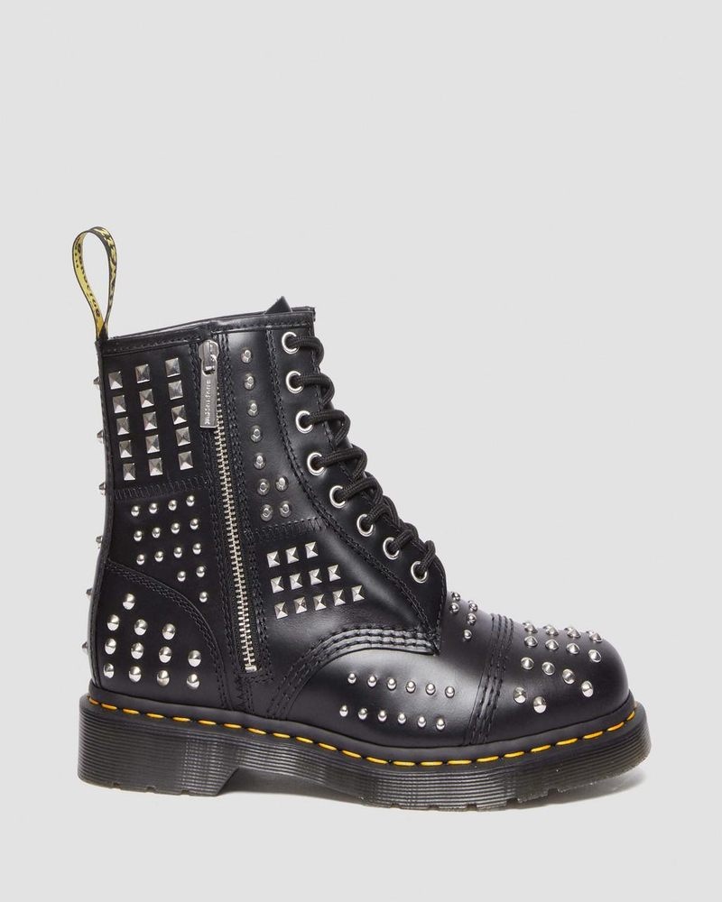 Botas Dr Martens 1460 Studded Zip Atlas Cuero Encaje Up Boots (Atlas) Negras | XK14-C9GQ