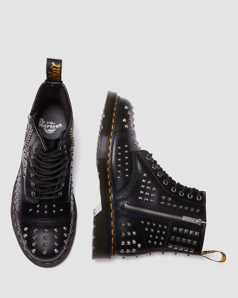 Botas Dr Martens 1460 Studded Zip Atlas Cuero Encaje Up Boots (Atlas) Negras | XK14-C9GQ