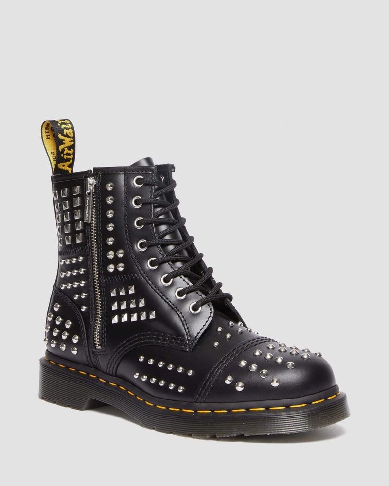 Botas Dr Martens 1460 Studded Zip Atlas Cuero Encaje Up Boots (Atlas) Negras | XK14-C9GQ