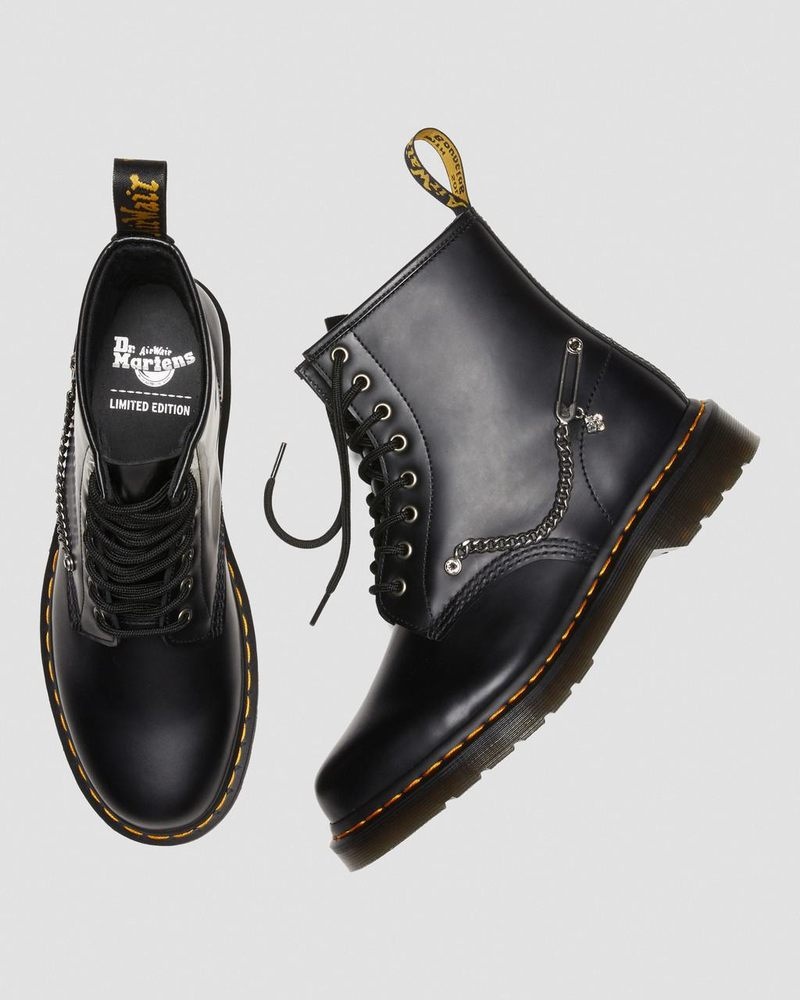 Botas Dr Martens 1460 Swarovski Cuero Encaje Up Boots (Smooth Cuero) Negras | JF82-N7OQ