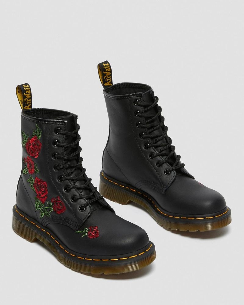 Botas Dr Martens 1460 Vonda Floral Cuero Encaje Up Boots (Softy T) Negras | AD15-A9NY