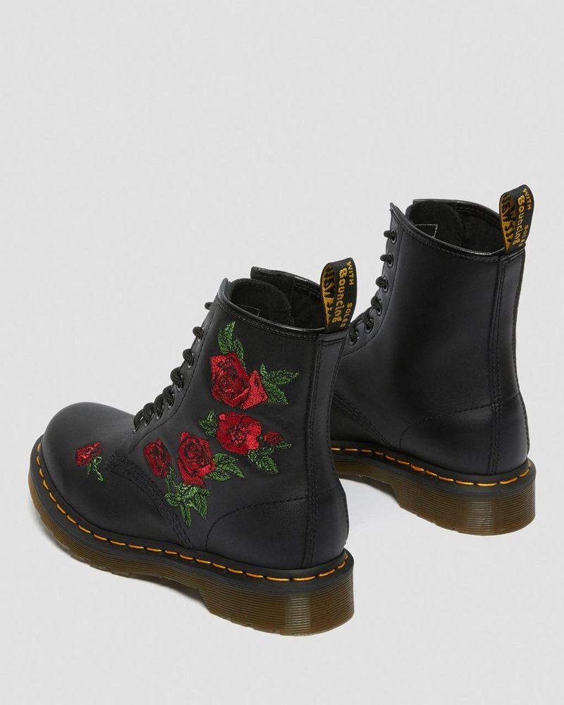 Botas Dr Martens 1460 Vonda Floral Cuero Encaje Up Boots (Softy T) Negras | AD15-A9NY