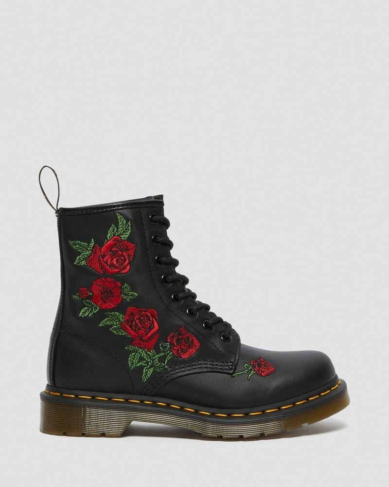 Botas Dr Martens 1460 Vonda Floral Cuero Encaje Up Boots (Softy T) Negras | AD15-A9NY