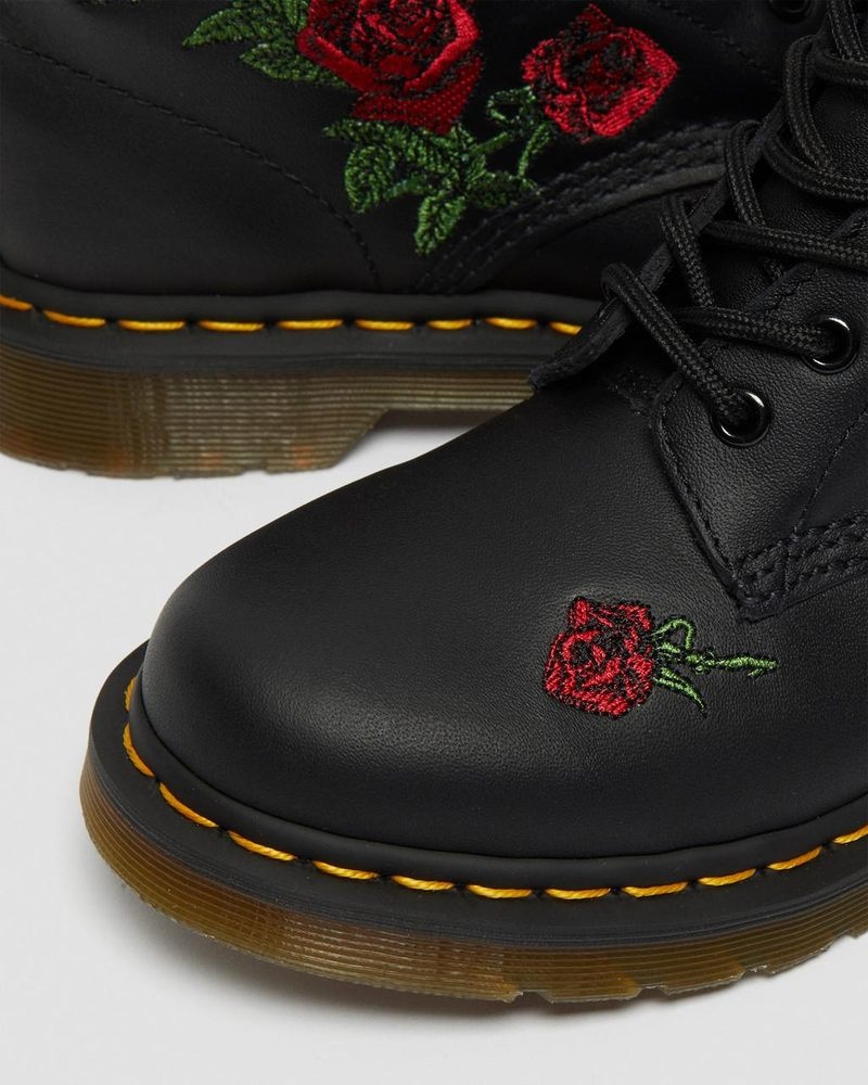 Botas Dr Martens 1460 Vonda Floral Cuero Encaje Up Boots (Softy T) Negras | AD15-A9NY