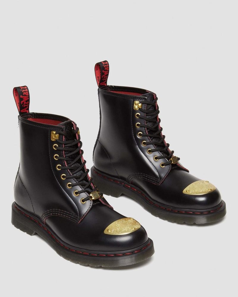 Botas Dr Martens 1460 Year of the Dragon Cuero Encaje Up Boots (Smooth Slice+Hair On) Black/Red/Black | OQ20-B5FD