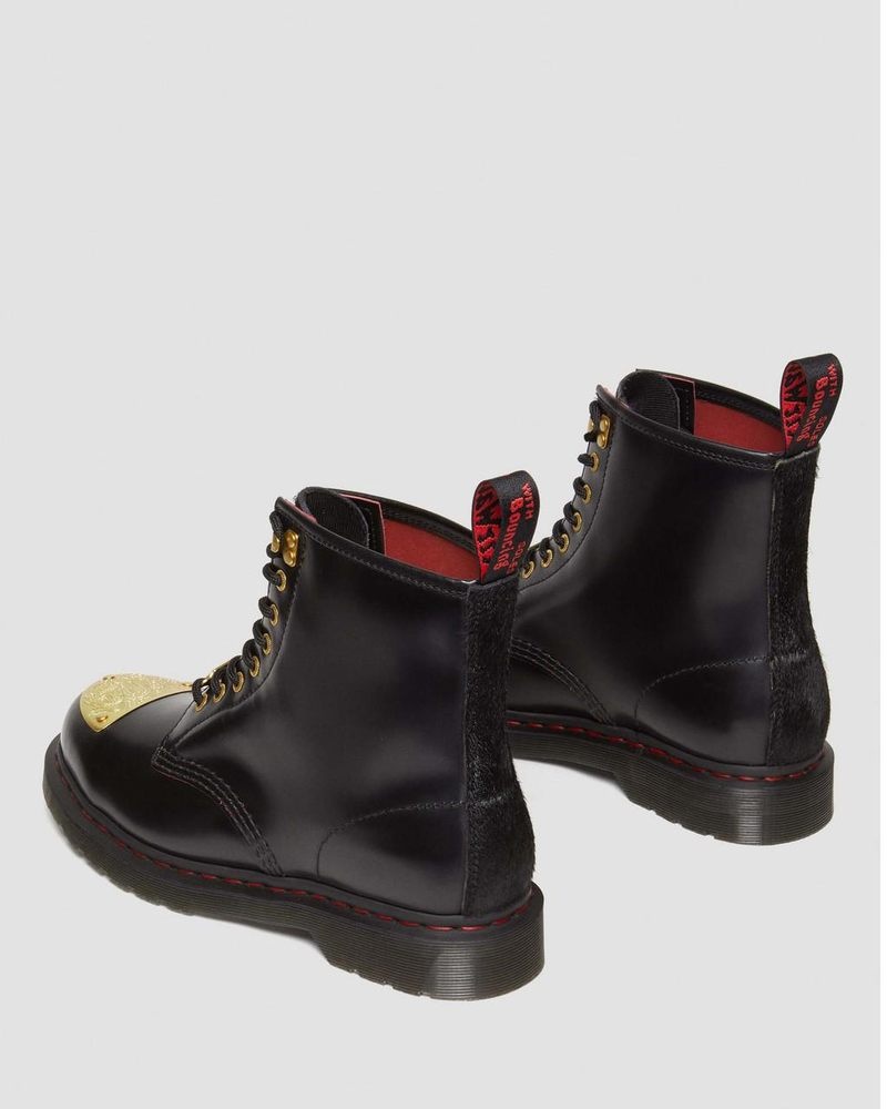 Botas Dr Martens 1460 Year of the Dragon Cuero Encaje Up Boots (Smooth Slice+Hair On) Black/Red/Black | OQ20-B5FD