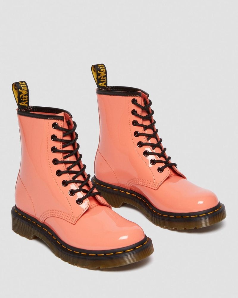 Botas Dr Martens 1460 - Charol Cuero Encaje Up Boots (Charol Cuero) Coral | GF66-B4AU