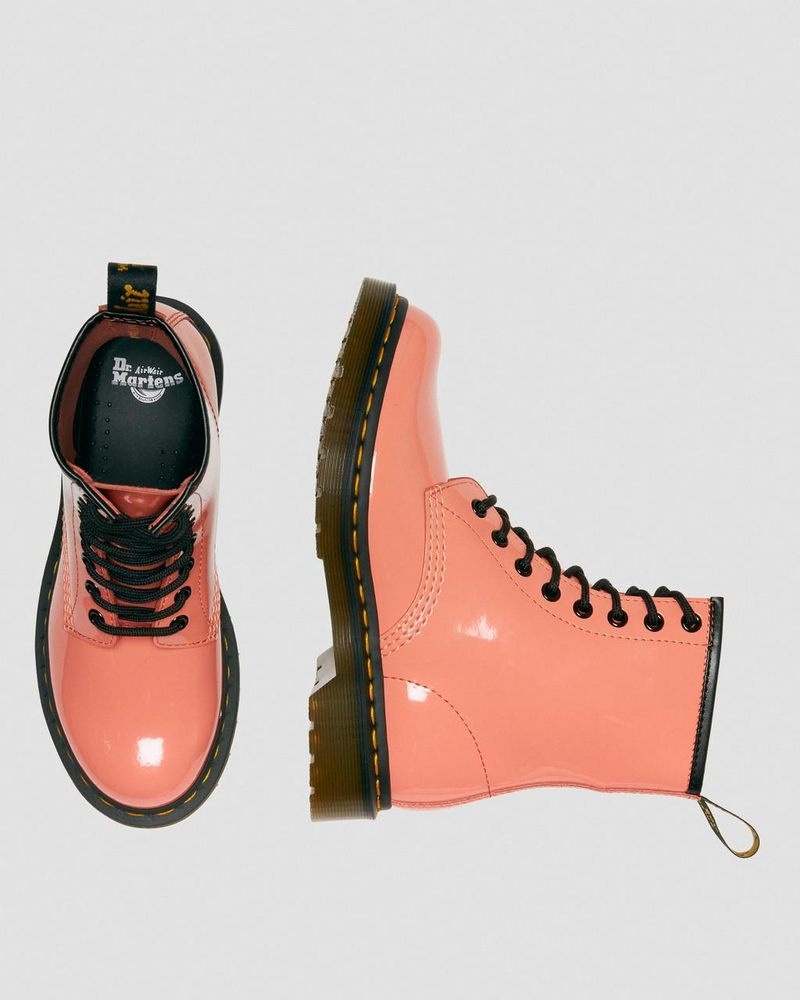 Botas Dr Martens 1460 - Charol Cuero Encaje Up Boots (Charol Cuero) Coral | GF66-B4AU