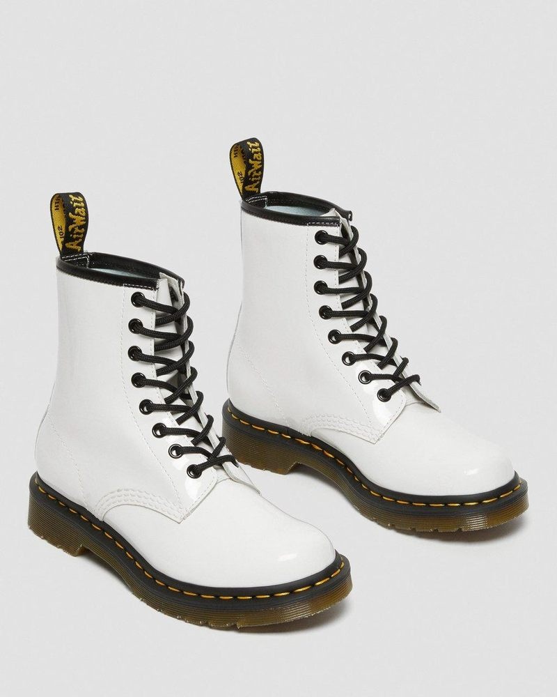 Botas Dr Martens 1460 - Charol Cuero Encaje Up Boots (Charol Cuero) Blancas | KM93-J2RH