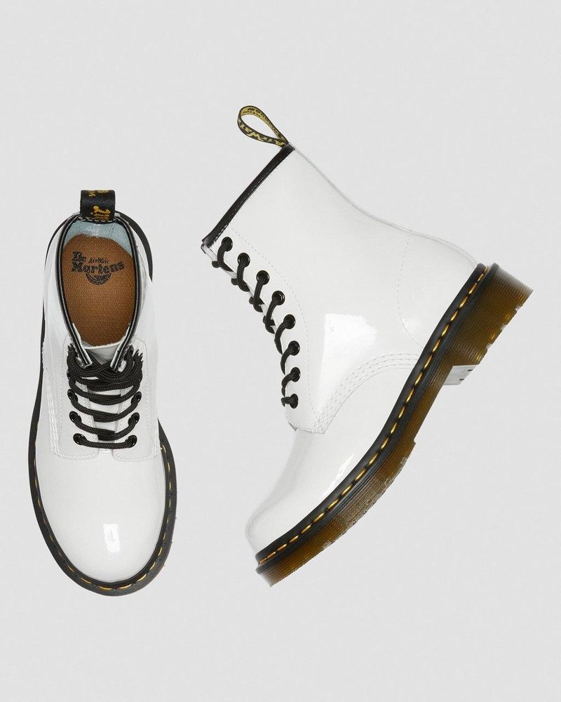 Botas Dr Martens 1460 - Charol Cuero Encaje Up Boots (Charol Cuero) Blancas | KM93-J2RH