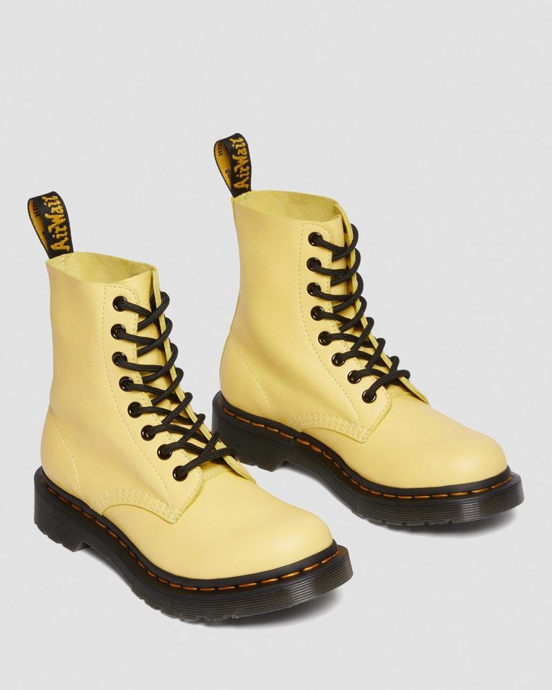 Botas Dr Martens 1460 - Pascal Black Eyelet Encaje Up Boots (Virginia) Limón Amarillo | KX04-X8VO