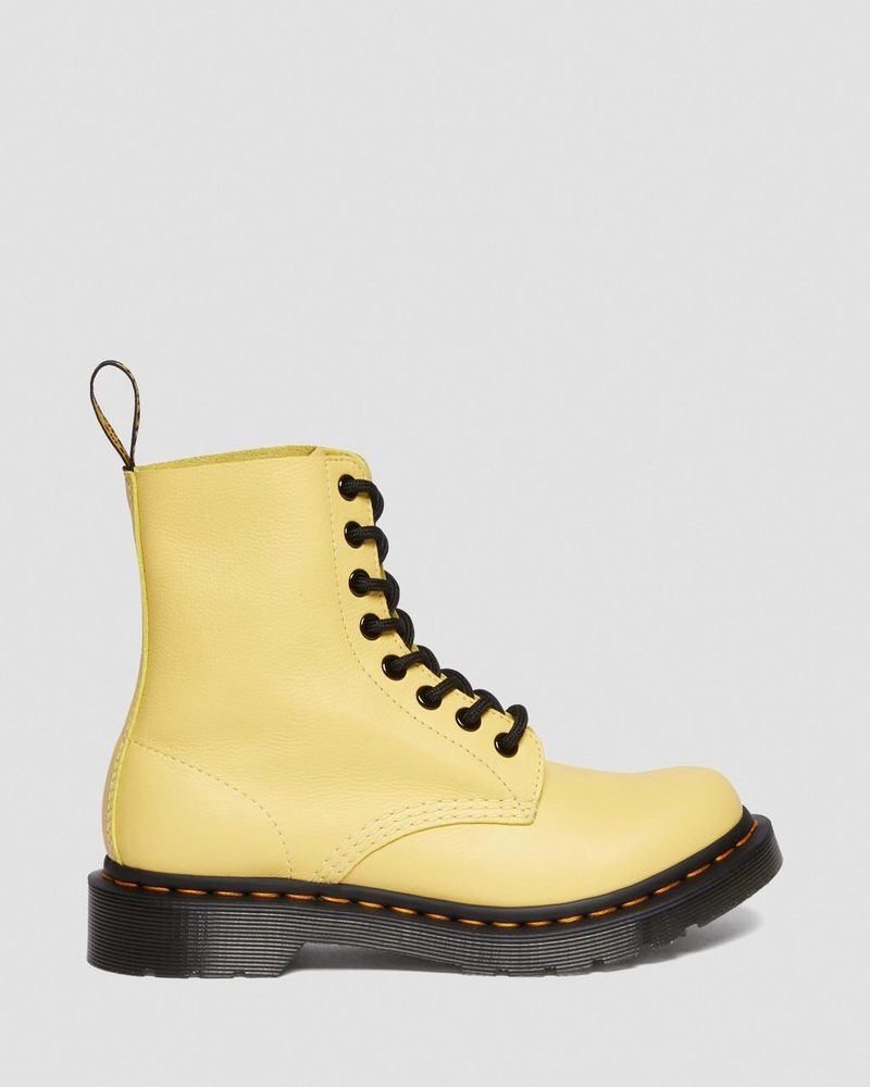 Botas Dr Martens 1460 - Pascal Black Eyelet Encaje Up Boots (Virginia) Limón Amarillo | KX04-X8VO