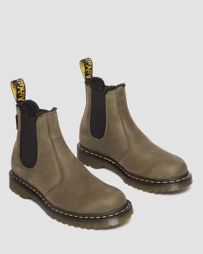 Botas Dr Martens 2976 Fleece Forro Cuero Chelsea Boots (Archive Pull Up) Verde Oliva | ZI54-A0GX