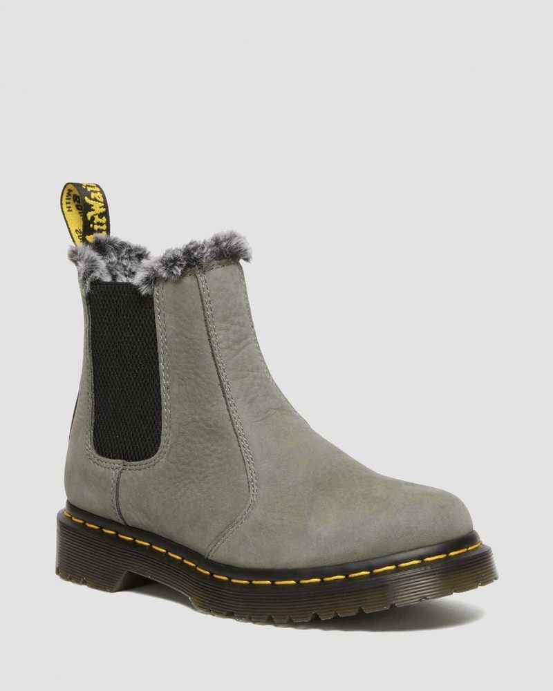 Botas Dr Martens 2976 Leonore Faux Fur Forro Nubuck Chelsea Boots (Milled Nubuck Wp) Gris | YG70-Y5TM