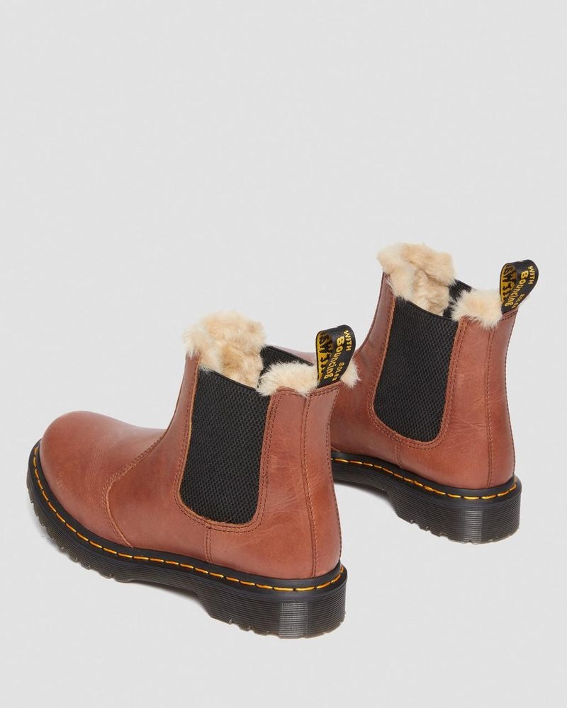 Botas Dr Martens 2976 Leonore - Faux Fur-Forro Chelsea Boots (Farrier) Tan | LD33-M8BT