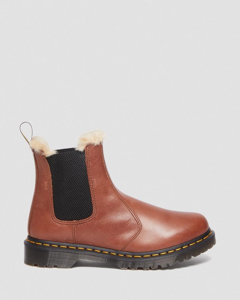 Botas Dr Martens 2976 Leonore - Faux Fur-Forro Chelsea Boots (Farrier) Tan | LD33-M8BT