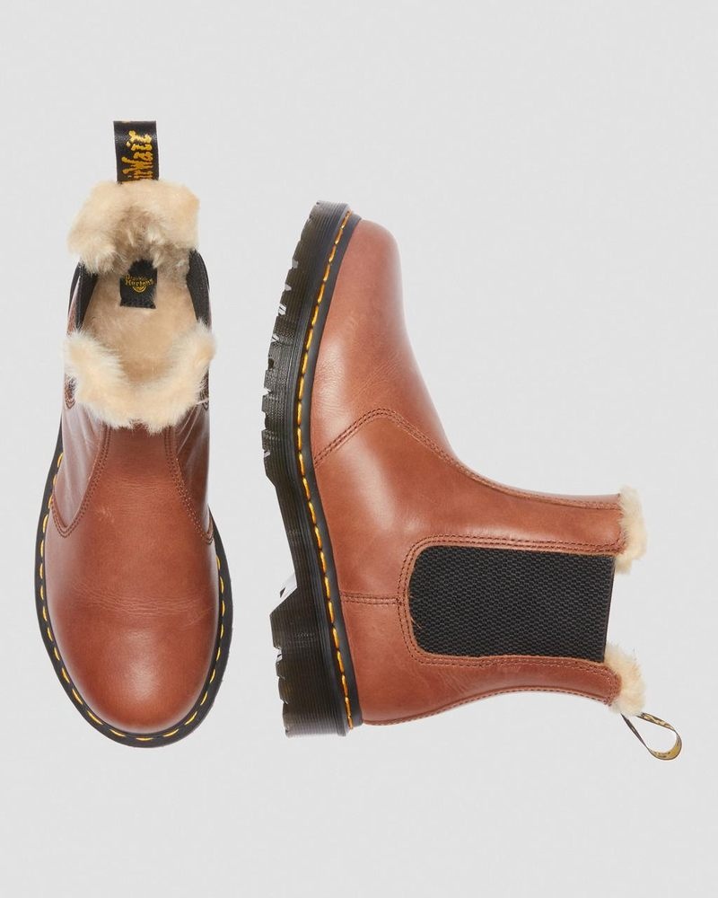 Botas Dr Martens 2976 Leonore - Faux Fur-Forro Chelsea Boots (Farrier) Tan | LD33-M8BT