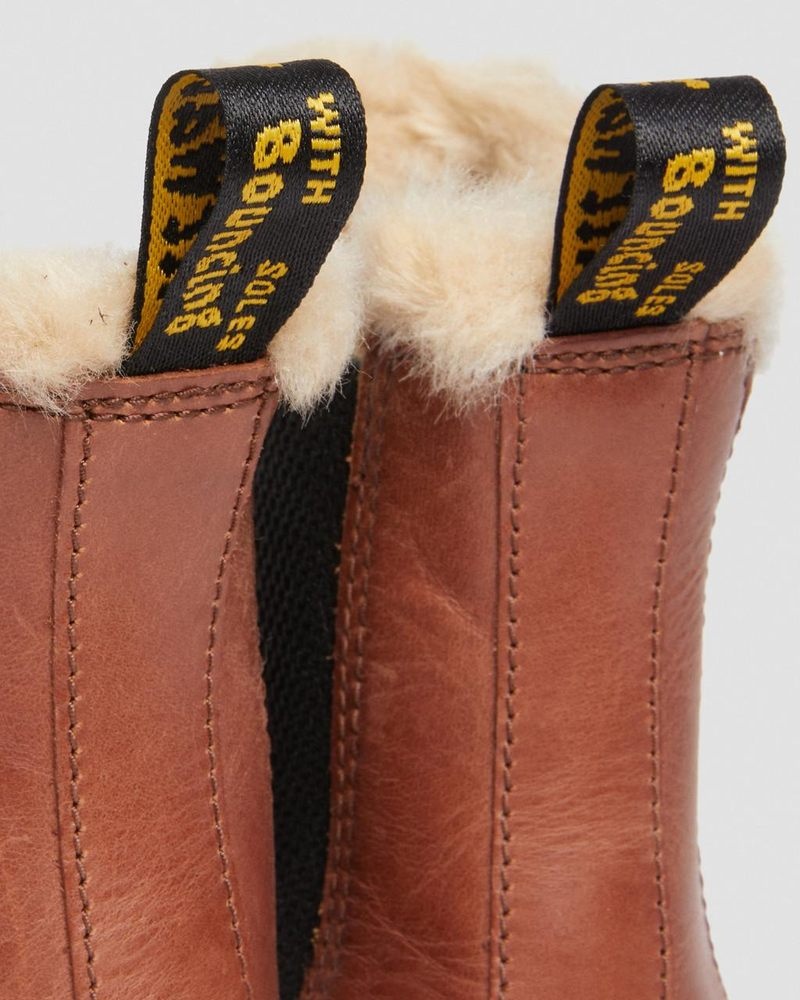 Botas Dr Martens 2976 Leonore - Faux Fur-Forro Chelsea Boots (Farrier) Tan | LD33-M8BT