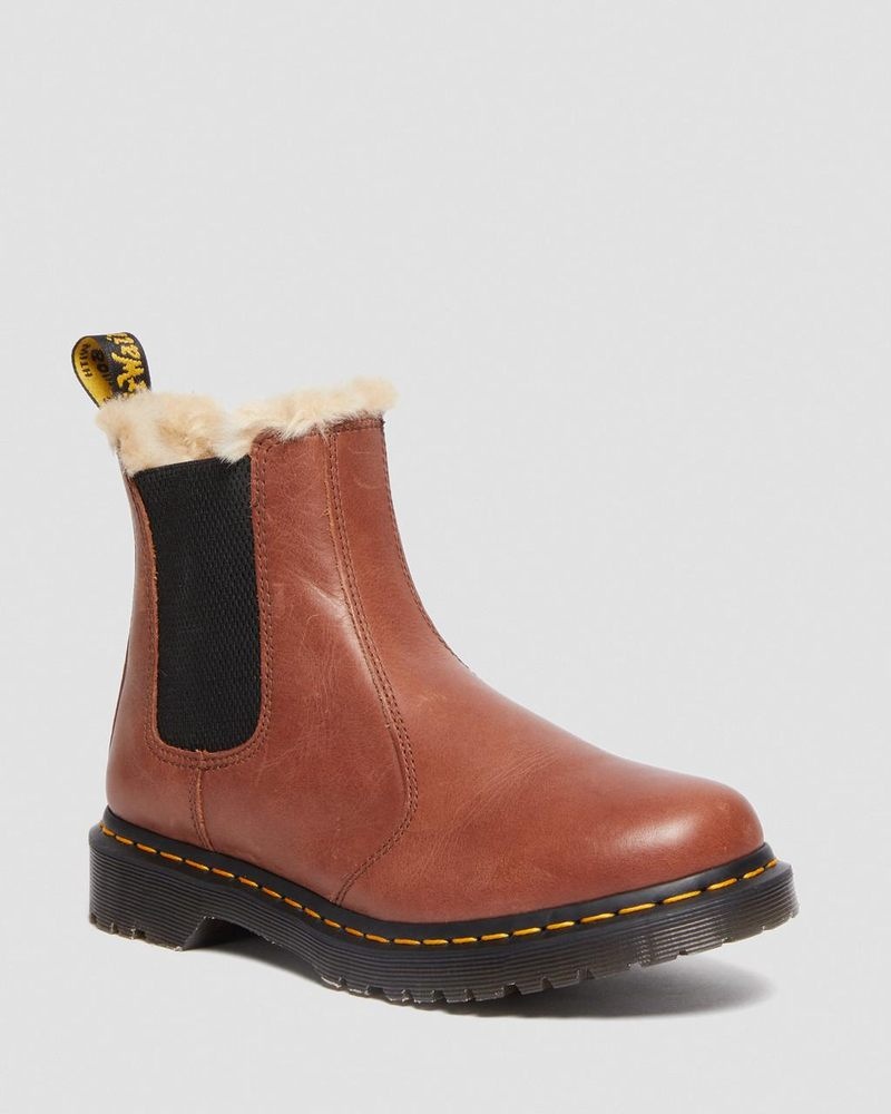 Botas Dr Martens 2976 Leonore - Faux Fur-Forro Chelsea Boots (Farrier) Tan | LD33-M8BT