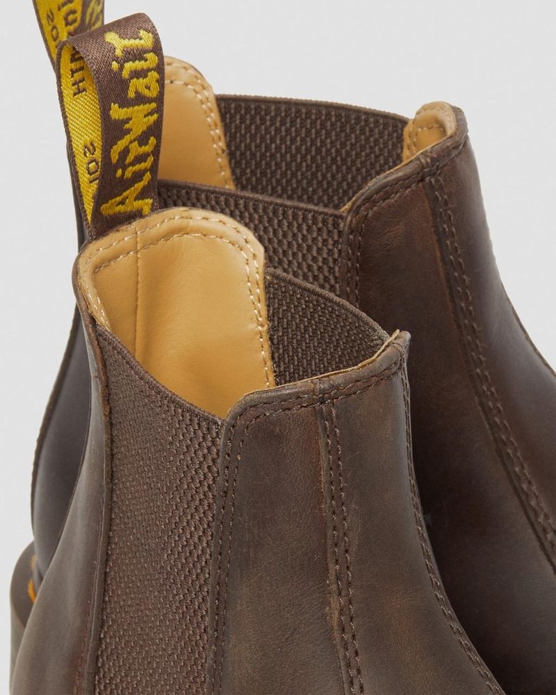 Botas Dr Martens 2976 Yellow Stitch Crazy Horse Cuero Chelsea Boots (Crazy Horse) Marrones Oscuro | FN34-A3UR