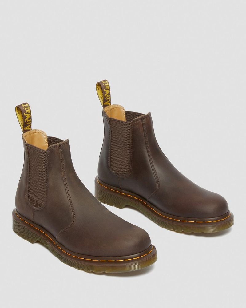 Botas Dr Martens 2976 Yellow Stitch Crazy Horse Cuero Chelsea Boots (Crazy Horse) Marrones Oscuro | FN34-A3UR