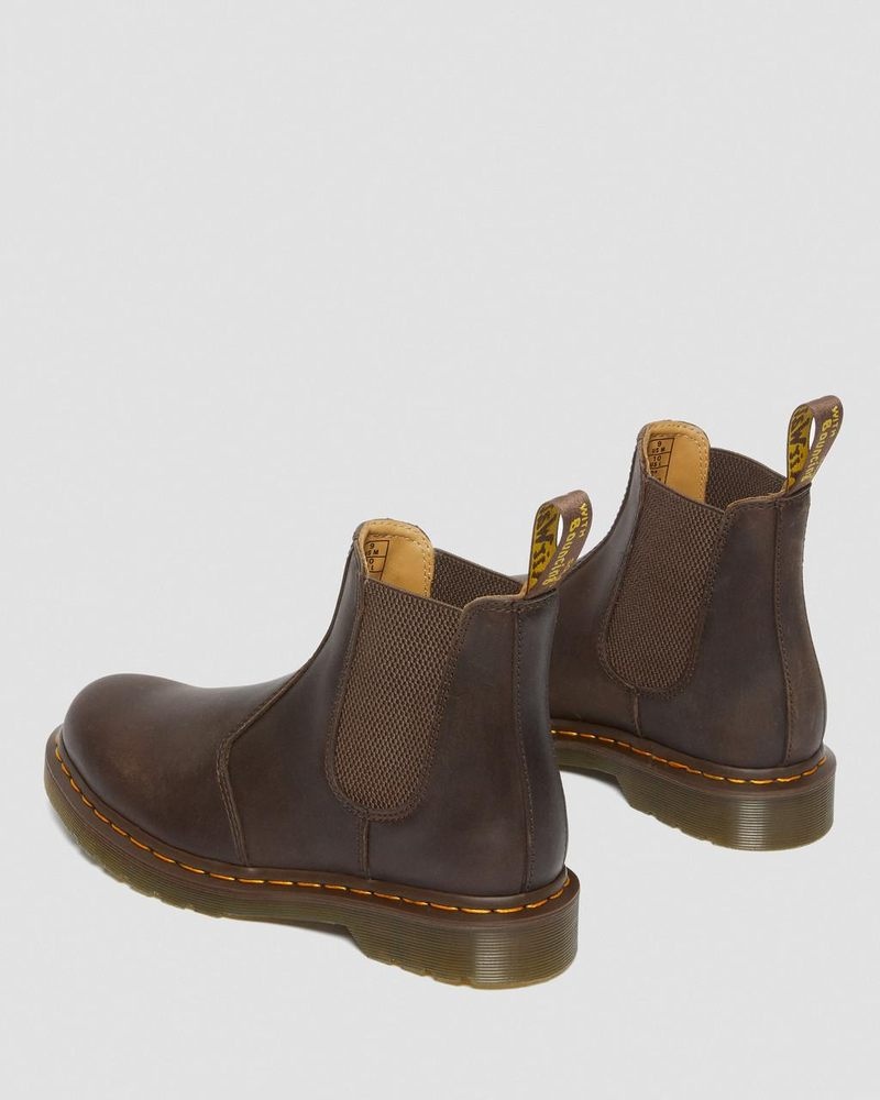 Botas Dr Martens 2976 Yellow Stitch Crazy Horse Cuero Chelsea Boots (Crazy Horse) Marrones Oscuro | FN34-A3UR