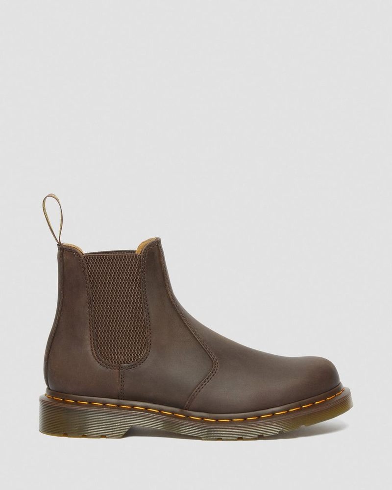 Botas Dr Martens 2976 Yellow Stitch Crazy Horse Cuero Chelsea Boots (Crazy Horse) Marrones Oscuro | FN34-A3UR