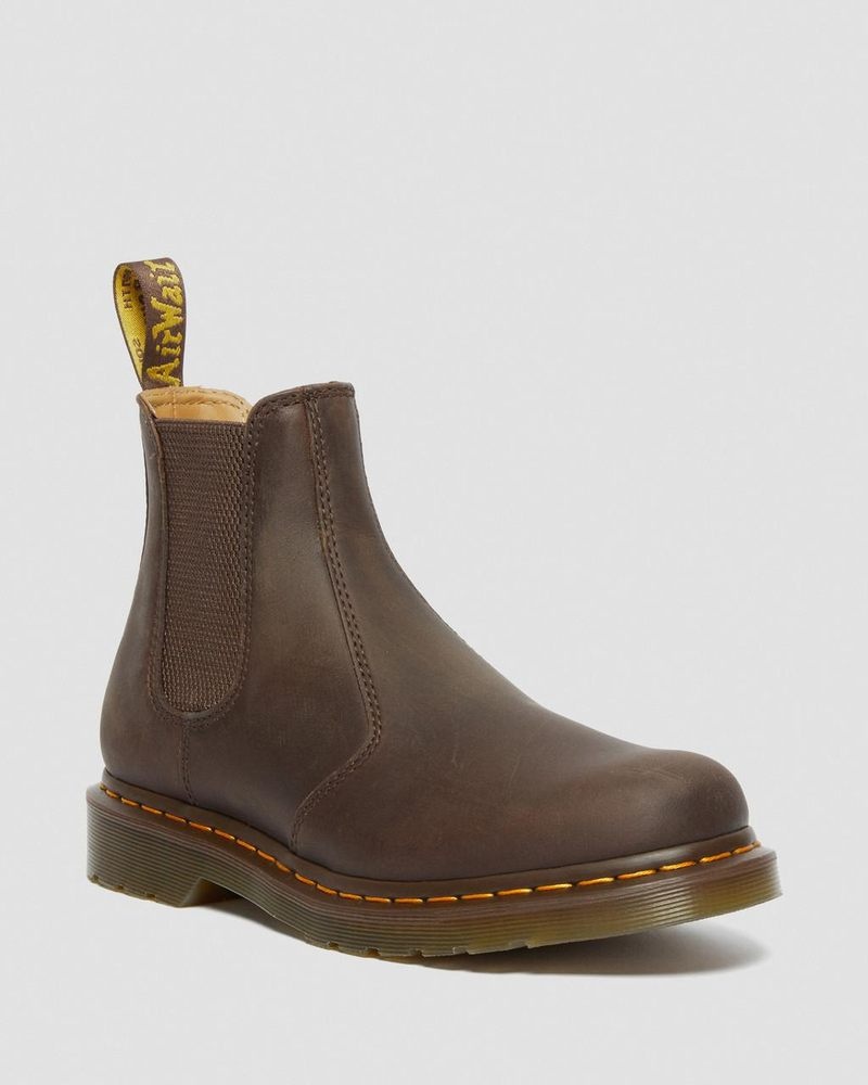 Botas Dr Martens 2976 Yellow Stitch Crazy Horse Cuero Chelsea Boots (Crazy Horse) Marrones Oscuro | FN34-A3UR