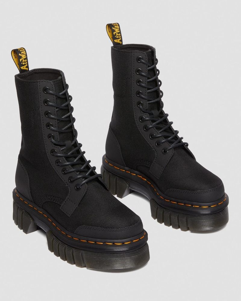 Botas Dr Martens Audrick 10-Eye Poly & Cuero Plataforma Boots (Ajax+Extra Tough 50/50) Negras | BS66-G7BC