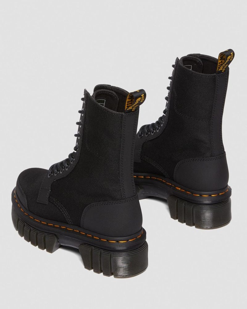 Botas Dr Martens Audrick 10-Eye Poly & Cuero Plataforma Boots (Ajax+Extra Tough 50/50) Negras | BS66-G7BC