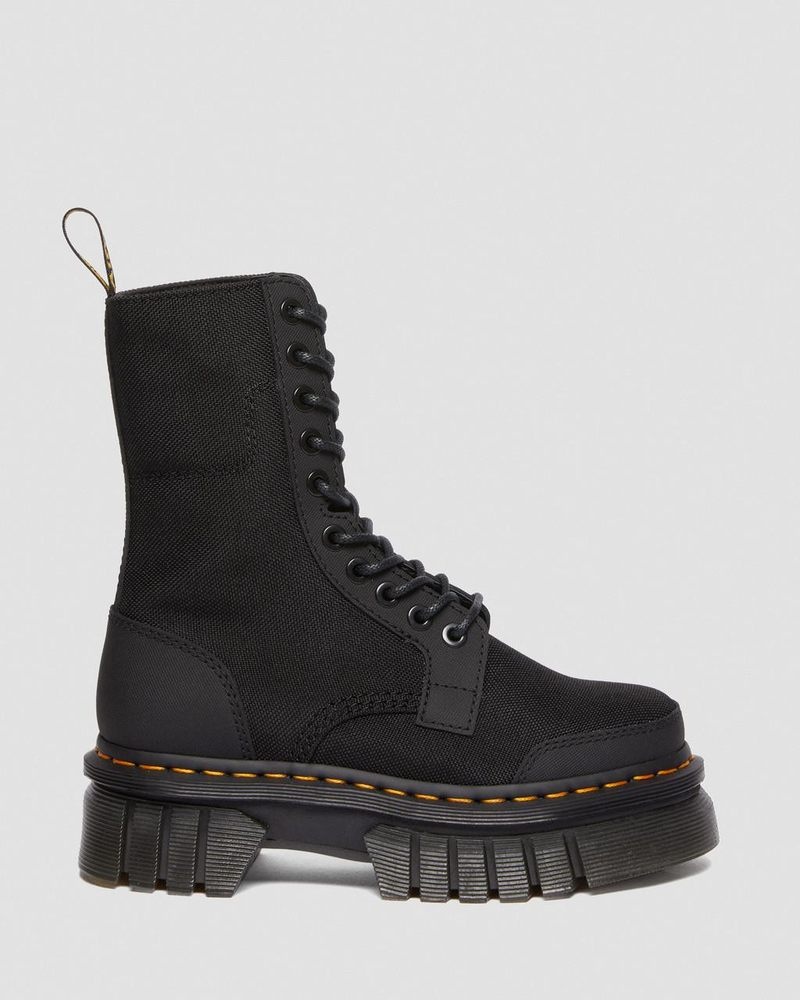 Botas Dr Martens Audrick 10-Eye Poly & Cuero Plataforma Boots (Ajax+Extra Tough 50/50) Negras | BS66-G7BC