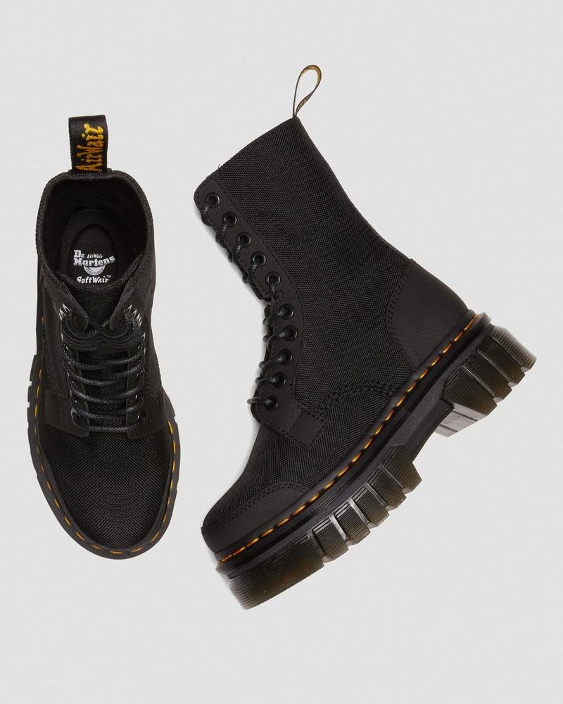 Botas Dr Martens Audrick 10-Eye Poly & Cuero Plataforma Boots (Ajax+Extra Tough 50/50) Negras | BS66-G7BC