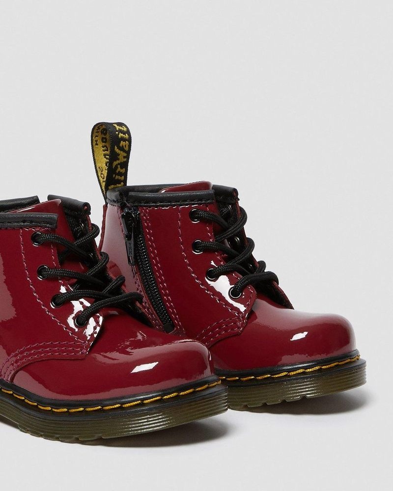 Botas Dr Martens Infant 1460 Charol Cuero Encaje Up Boots (Charol Cuero) Rojas Oscuro | LO03-U3RG