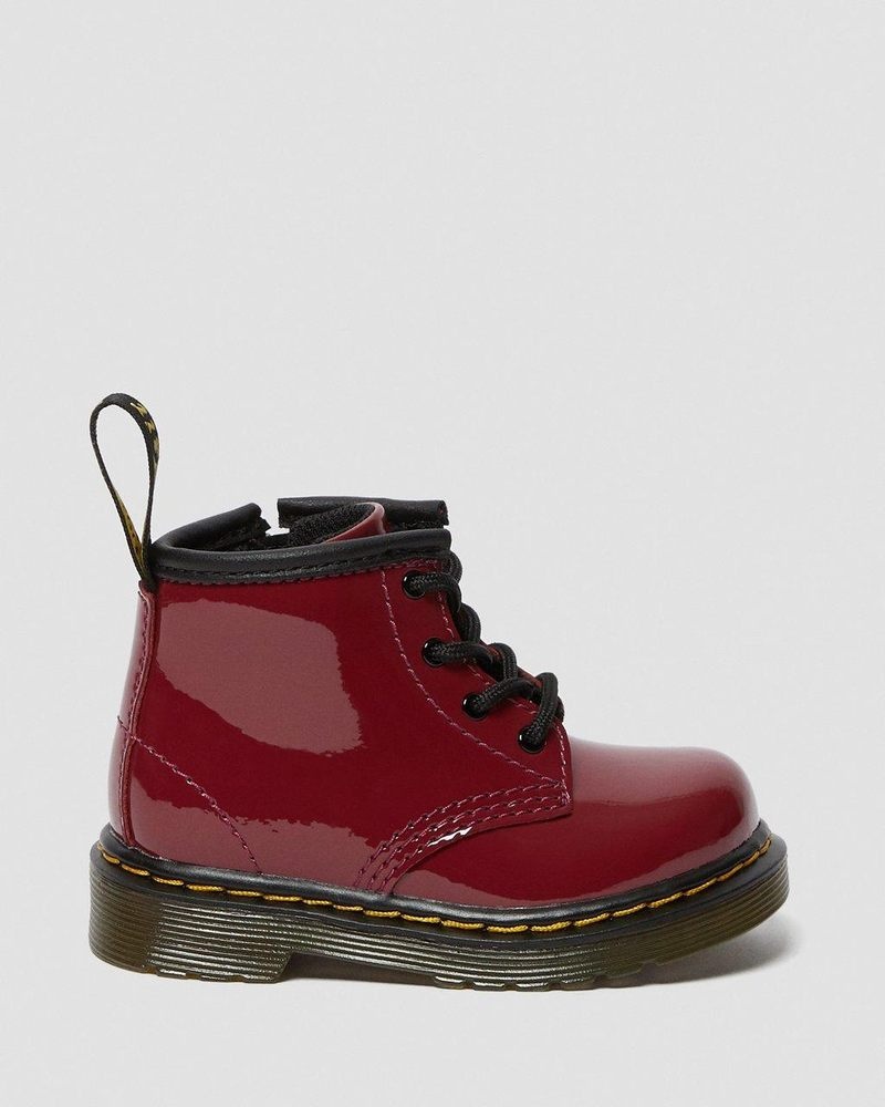 Botas Dr Martens Infant 1460 Charol Cuero Encaje Up Boots (Charol Cuero) Rojas Oscuro | LO03-U3RG